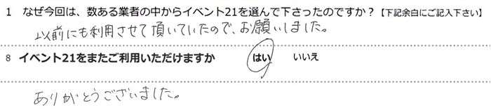 �ȑO�ɂ����p�����Ē����Ă����̂ŁA���肢���܂����B
���肪�Ƃ��������܂����B