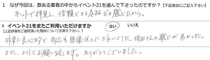 �l�b�g�Ŕq�����A�M���ł����Ђ��Ɗ���������B
���ɗǐS�I�ŏ��i���z���ȏ�ɂ��ꂢ�ł����B��c����̊������ǂ������B�܂��A��낵�����肢�v���܂��B���肪�Ƃ��������܂����B