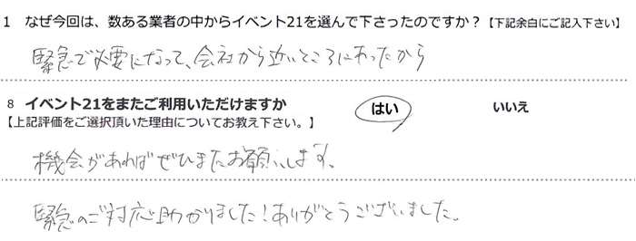 �ً}�ŕK�v�ɂȂ��āA��Ђ���߂��Ƃ���ɂ���������B
�@�����΂��Ђ܂����肢���܂��B
�ً}�̂��Ή�������܂����I���肪�Ƃ��������܂����B