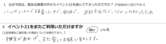 �n�b�s�����^���Ō����������ŁA�����ŁA�ԋp���@�ȂǁA������₷���������߁B
�@�����΁A�܂��X�������肢�v���܂��B