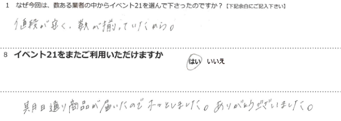 �l�i�������A���������Ă�������B<br>
�����ʂ菤�i���͂����̂Ńz�b�Ƃ��܂����B���肪�Ƃ��������܂����B