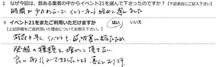 ���Ԃ����Ȃ������̂ŁA�C���^�[�l�b�g�o�R�őI�т܂����B
�Ή��������A�C�x���g���������ɏI��������߁B
�n�b�s�̎�ނ𑝂₵�Ă������������B
�ǂ�������ł��܂������Ƃ��A���ł���܂��B