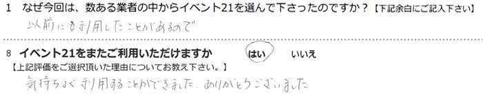 �ȑO�ɂ����p�������Ƃ�����̂ŁB
�C�����悭���p���邱�Ƃ��ł��܂����B���肪�Ƃ��������܂����B
